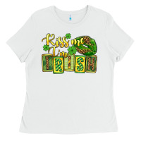 White St. Patrick's Kiss me i am irish Ladies Tee - OliviaCreatesArt
