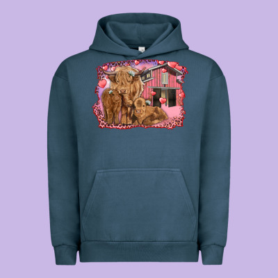 Valentines Day Mama Cow And Baby Cows Urban Hoodie Designed By Ranaportraitstore