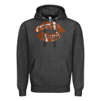 Charcoal Heather football lips Zipper Hoodie - AdoDesignShop