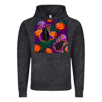 Vintage Black witchy cat and pumpkins seamless paternal Vintage Hoodie - BundleAndBundleShop