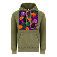Vintage Olive witchy cat and pumpkins seamless paternal Vintage Hoodie - BundleAndBundleShop