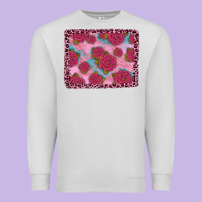 Pink Rose Leopard Background Premium Sweatshirt Designed By Jahusdesignshop