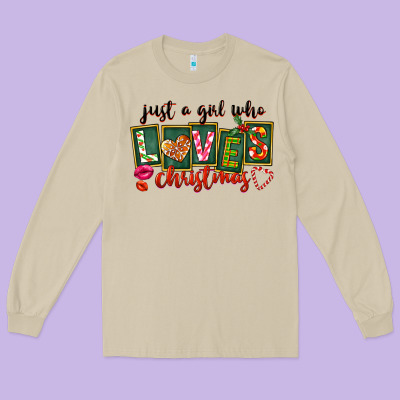 Just A Girl Who Loves Christmas Long Sleeve Tee Designed By Fadigitalartstudio