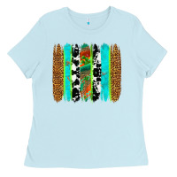 Baby Blue western brushstrokes Ladies Tee - OliviaCreatesArt