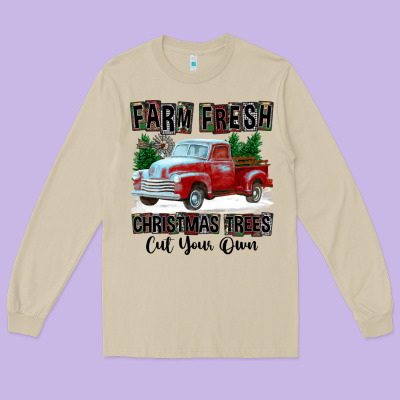 Farm Fresh Christmas Trees Cut Your Own Long Sleeve Tee Designed By Fadigitalartstudio