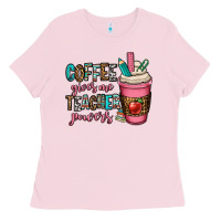 Bubblegum Pink coffee gives me teacher powers Ladies Tee - OliviaCreatesArt