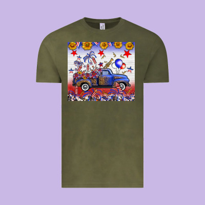 Fourth Of July Truck American Flag Vintage Tee Designed By Fadigitalartstudio
