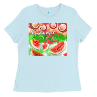 Baby Blue Watermelon and coconut summer 20oz skinny tumbler Ladies Tee - FaDigitalArtStudio