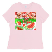 Bubblegum Pink Watermelon and coconut summer 20oz skinny tumbler Ladies Tee - FaDigitalArtStudio