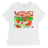 White Watermelon and coconut summer 20oz skinny tumbler Ladies Tee - FaDigitalArtStudio
