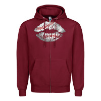 Burgundy baseball lips Zipper Hoodie - AdoDesignShop