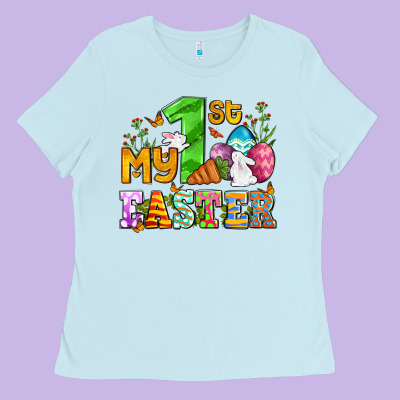 Easter Day My First Easter With Eggs And Rabbits Ladies Tee Designed By Oliviacreatesart
