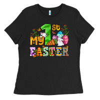 Black Easter Day My first Easter with eggs and rabbits Ladies Tee - OliviaCreatesArt