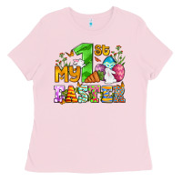 Bubblegum Pink Easter Day My first Easter with eggs and rabbits Ladies Tee - OliviaCreatesArt