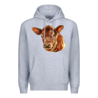 Heather Grey red angus calf face Premium Hoodie - LillyAllenDesigns