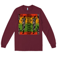 Burgundy african silhouette seamless pattern Long Sleeve Tee - BundleAndBundleShop