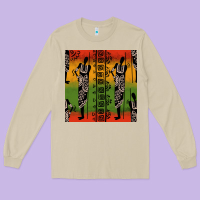 African Silhouette Seamless Pattern Long Sleeve Tee Designed By Bundleandbundleshop