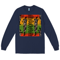 Navy african silhouette seamless pattern Long Sleeve Tee - BundleAndBundleShop