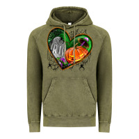 Vintage Olive halloween heart with pumpkin Vintage Hoodie - BundleAndBundleShop