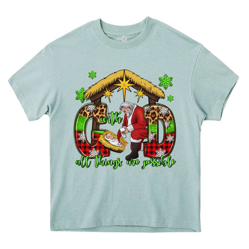 With God All Things Are Possible Santa Baby Jesus Heavy Core Tee by Jasminsmagicworld | Teevron