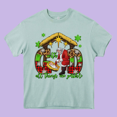 With God All Things Are Possible Santa Baby Jesus Heavy Core Tee Designed By Jasminsmagicworld