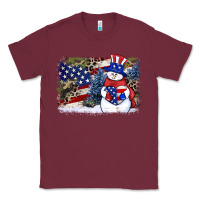 Burgundy Patriotic snowman background 4th of july Classic Tee - HowdyJamesFarm