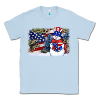 Dusty Blue Patriotic snowman background 4th of july Classic Tee - HowdyJamesFarm