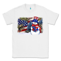 White Patriotic snowman background 4th of july Classic Tee - HowdyJamesFarm