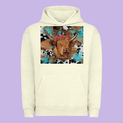 Western Roses Cow Urban Hoodie Designed By Ranaportraitstore