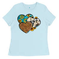 Baby Blue cowhide leopard hearts Ladies Tee - OliviaCreatesArt