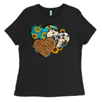 Black cowhide leopard hearts Ladies Tee - OliviaCreatesArt