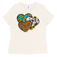 Bone cowhide leopard hearts Ladies Tee - OliviaCreatesArt