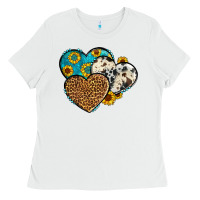 White cowhide leopard hearts Ladies Tee - OliviaCreatesArt