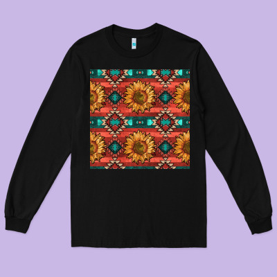 Native American Aztec Seamless Pattern 2 Long Sleeve Tee Designed By Bundleandbundleshop