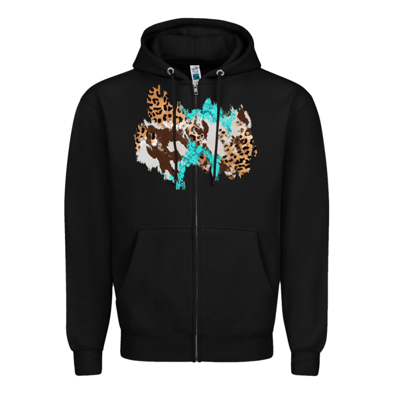 Cowhide Leopard Turquoise Patch Zipper Hoodie by AdoDesignShop | Teevron