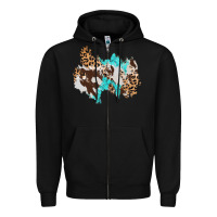 Black cowhide leopard turquoise patch Zipper Hoodie - AdoDesignShop