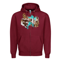 Burgundy cowhide leopard turquoise patch Zipper Hoodie - AdoDesignShop