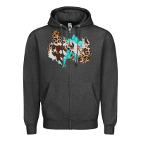 Charcoal Heather cowhide leopard turquoise patch Zipper Hoodie - AdoDesignShop