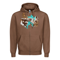 Chestnut cowhide leopard turquoise patch Zipper Hoodie - AdoDesignShop
