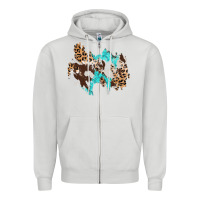 Dove Grey cowhide leopard turquoise patch Zipper Hoodie - AdoDesignShop