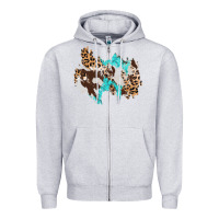 Heather Grey cowhide leopard turquoise patch Zipper Hoodie - AdoDesignShop