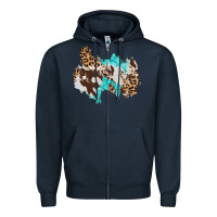 Navy cowhide leopard turquoise patch Zipper Hoodie - AdoDesignShop