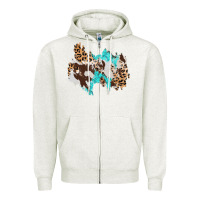 Oatmeal Heather cowhide leopard turquoise patch Zipper Hoodie - AdoDesignShop