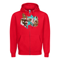 Red cowhide leopard turquoise patch Zipper Hoodie - AdoDesignShop