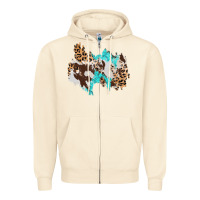 Sandshell cowhide leopard turquoise patch Zipper Hoodie - AdoDesignShop