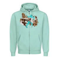 Seafoam cowhide leopard turquoise patch Zipper Hoodie - AdoDesignShop
