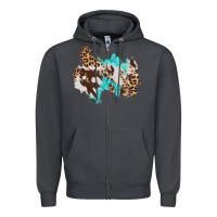 Smoke cowhide leopard turquoise patch Zipper Hoodie - AdoDesignShop