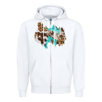 White cowhide leopard turquoise patch Zipper Hoodie - AdoDesignShop