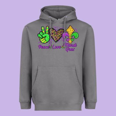 Peace Love Mardi Gras Heavyweight Hoodie Designed By Jahusdesignshop
