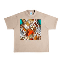 French Oak camping coffee cups marshmallow and moka pot with leopard seamless pat Urban Heavy Tee - BundleAndBundleShop